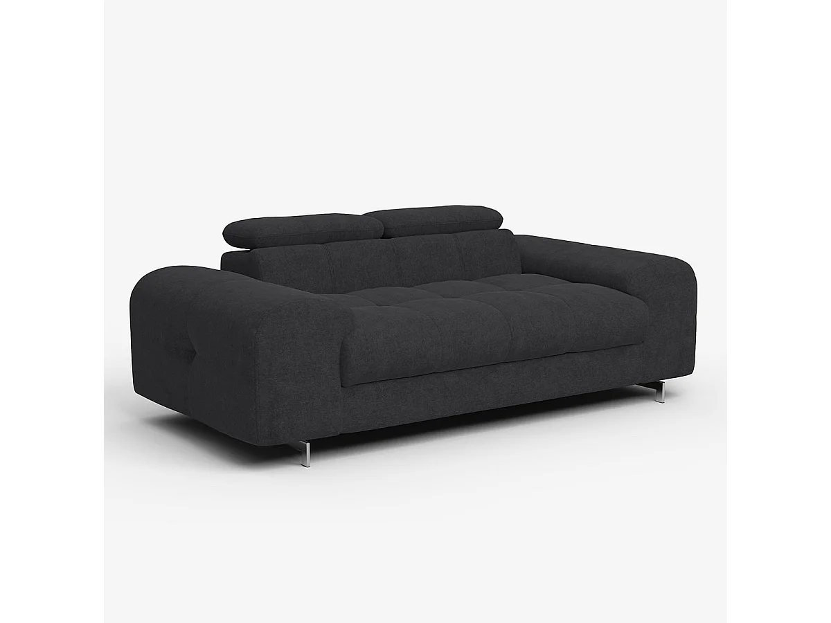 Sofá moderno de 2 plazas de tela con reposacabezas ajustable Kuran - Negro