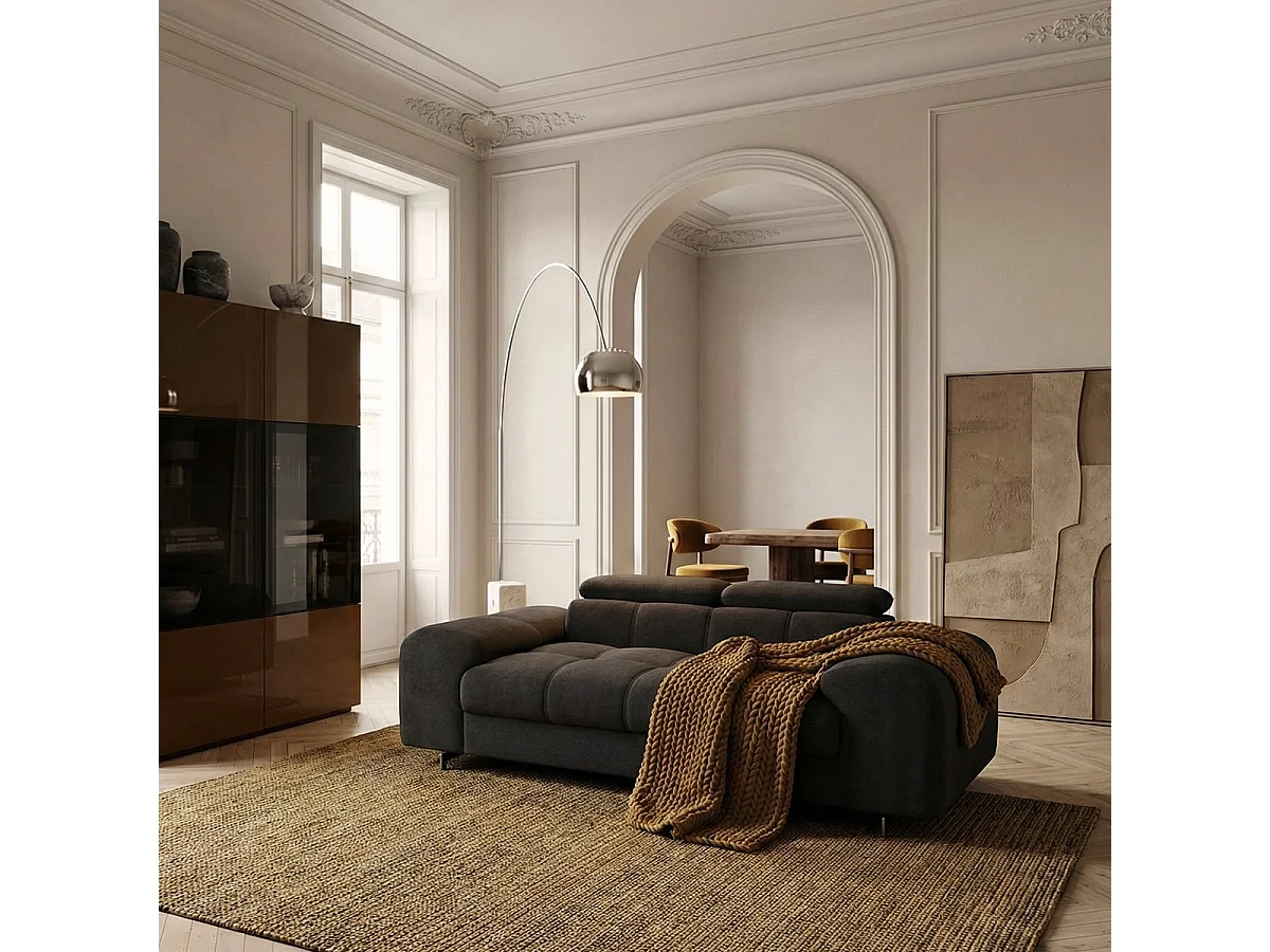 Sofá moderno de 2 plazas de tela con reposacabezas ajustable Kuran - Negro