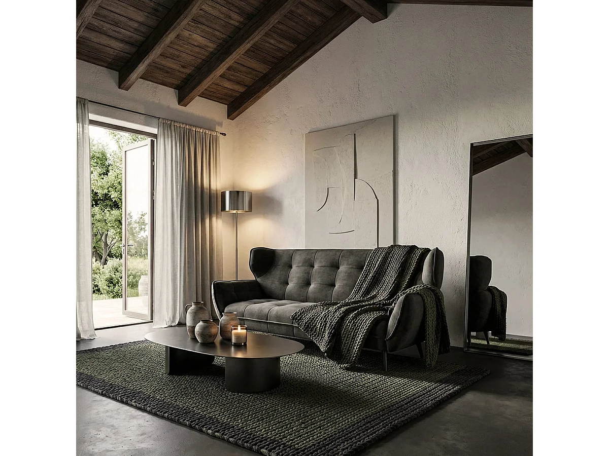 Sofá moderno de 3 plazas en terciopelo estilo capitoné Buran - Antracita