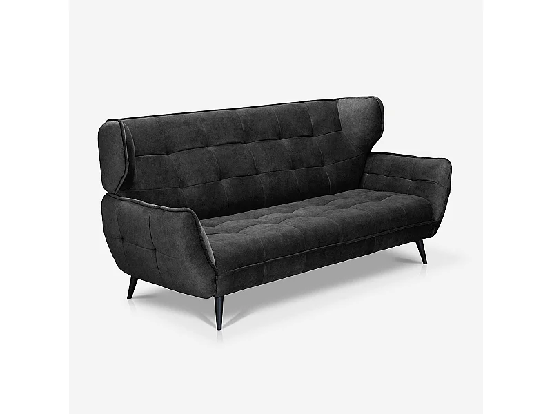 Sofá moderno de 3 plazas en terciopelo estilo capitoné Buran - Antracita