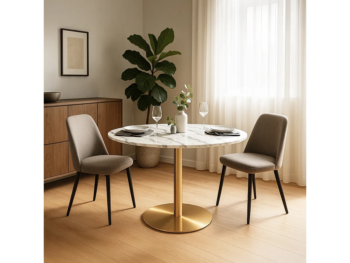 Table Goblet ronde 80cm effet marbre doré style classique Monika