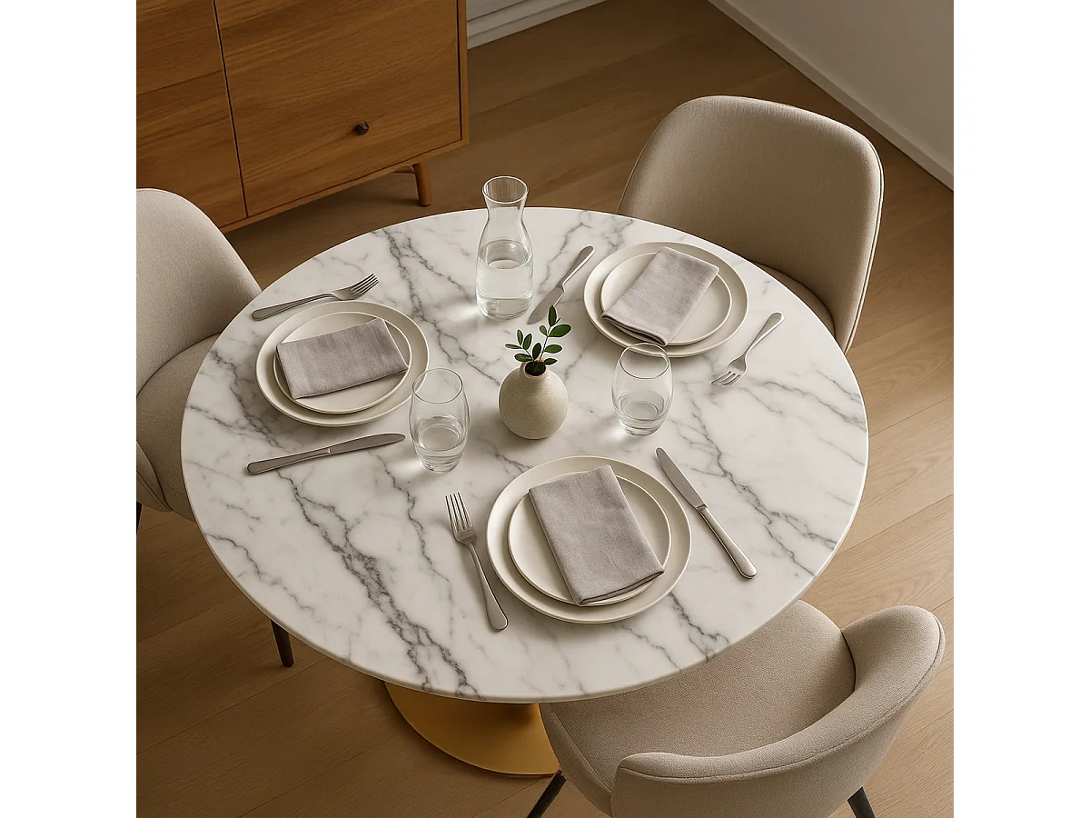 Table Goblet ronde 80cm effet marbre doré style classique Monika