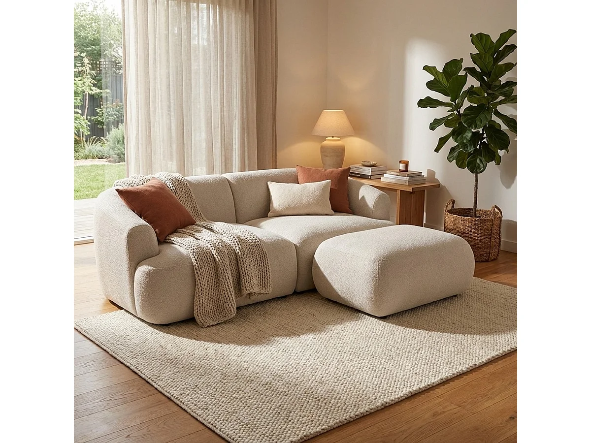 Sofá de diseño moderno modular de 2 plazas de tela con puf Yuna-2P