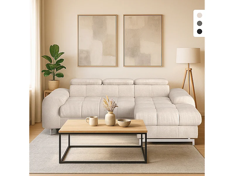 Divano angolare 3 posti con penisola destra poggiatesta regolabile Zafra - Beige