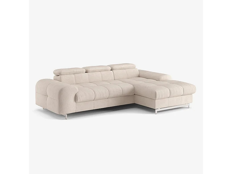 Sofá rinconero 3 plazas con chaise longue derecha y reposacabezas ajustable Zafra - Beige