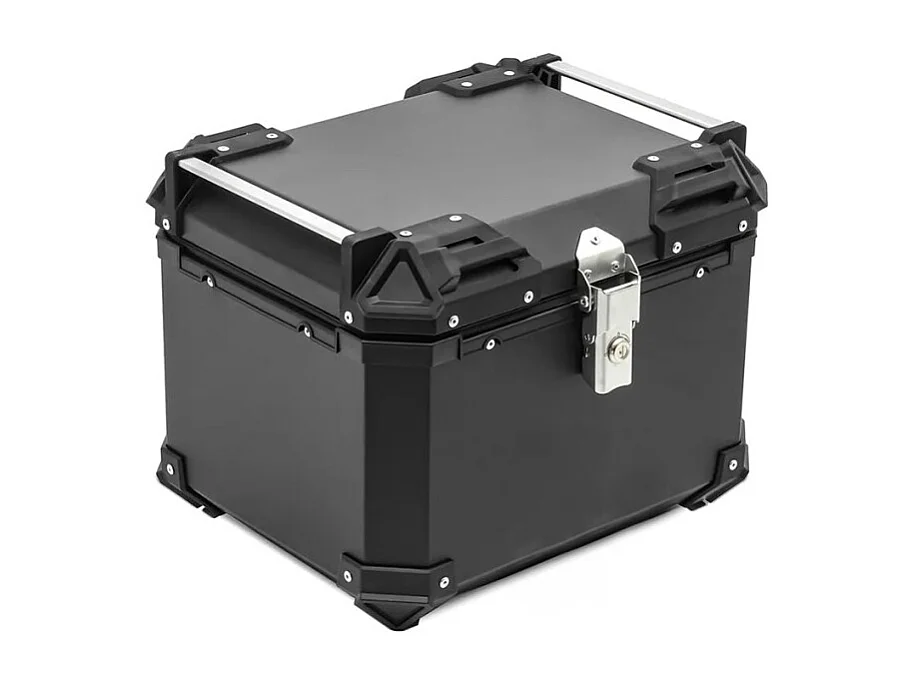 Baúl maleta trasera para moto de 46 litros negra con placa universal Adventure