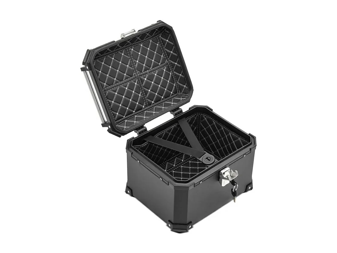 Baúl maleta trasera para moto de 46 litros negra con placa universal Adventure