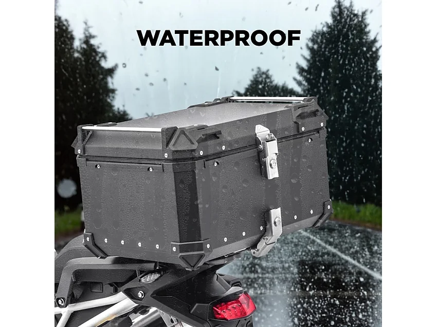 Baúl maleta trasera para moto de 46 litros negra con placa universal Adventure