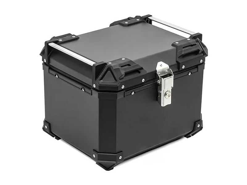 Baúl maleta trasera para moto de 46 litros negra con placa universal Adventure