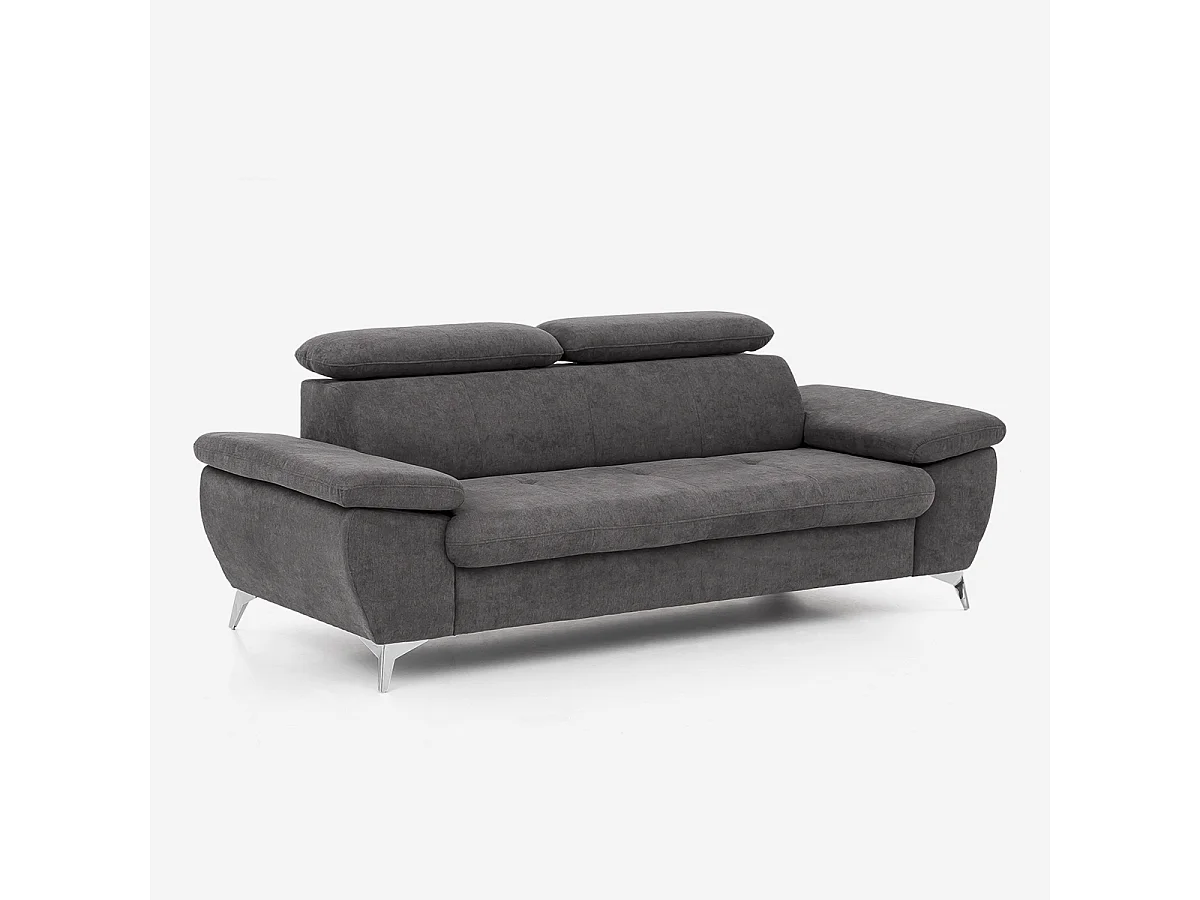 Divano moderno 3 posti in tessuto con schienale e braccioli regolabili Zana - Grigio Scuro