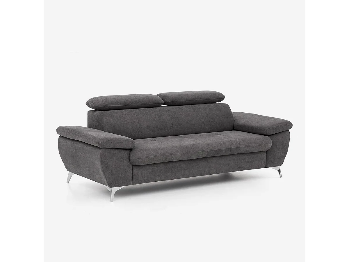 Sofá moderno de 3 plazas en tela con respaldo y reposabrazos ajustables Zana - Gris Oscuro