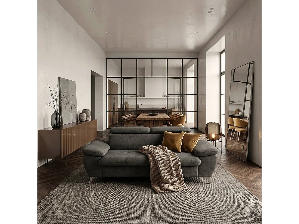 Sofá moderno de 3 plazas en tela con respaldo y reposabrazos ajustables Zana - Gris Oscuro