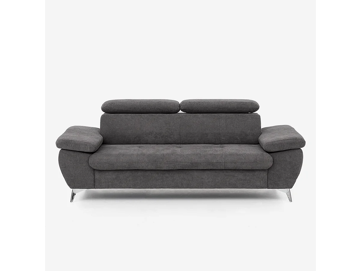 Sofá moderno de 3 plazas en tela con respaldo y reposabrazos ajustables Zana - Gris Oscuro