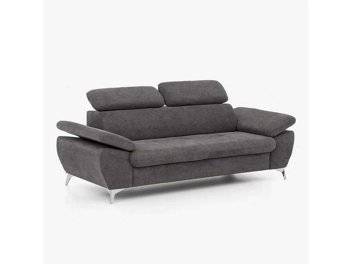 Sofá moderno de 3 plazas en tela con respaldo y reposabrazos ajustables Zana - Gris Oscuro