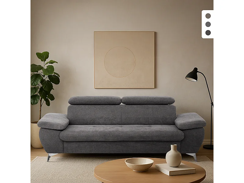 Divano moderno 3 posti in tessuto con schienale e braccioli regolabili Zana - Grigio Scuro