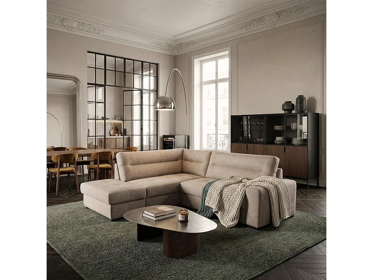 Moderner 3-Sitzer Ecksofa aus Stoff mit linker Ottomane Mello - Grau