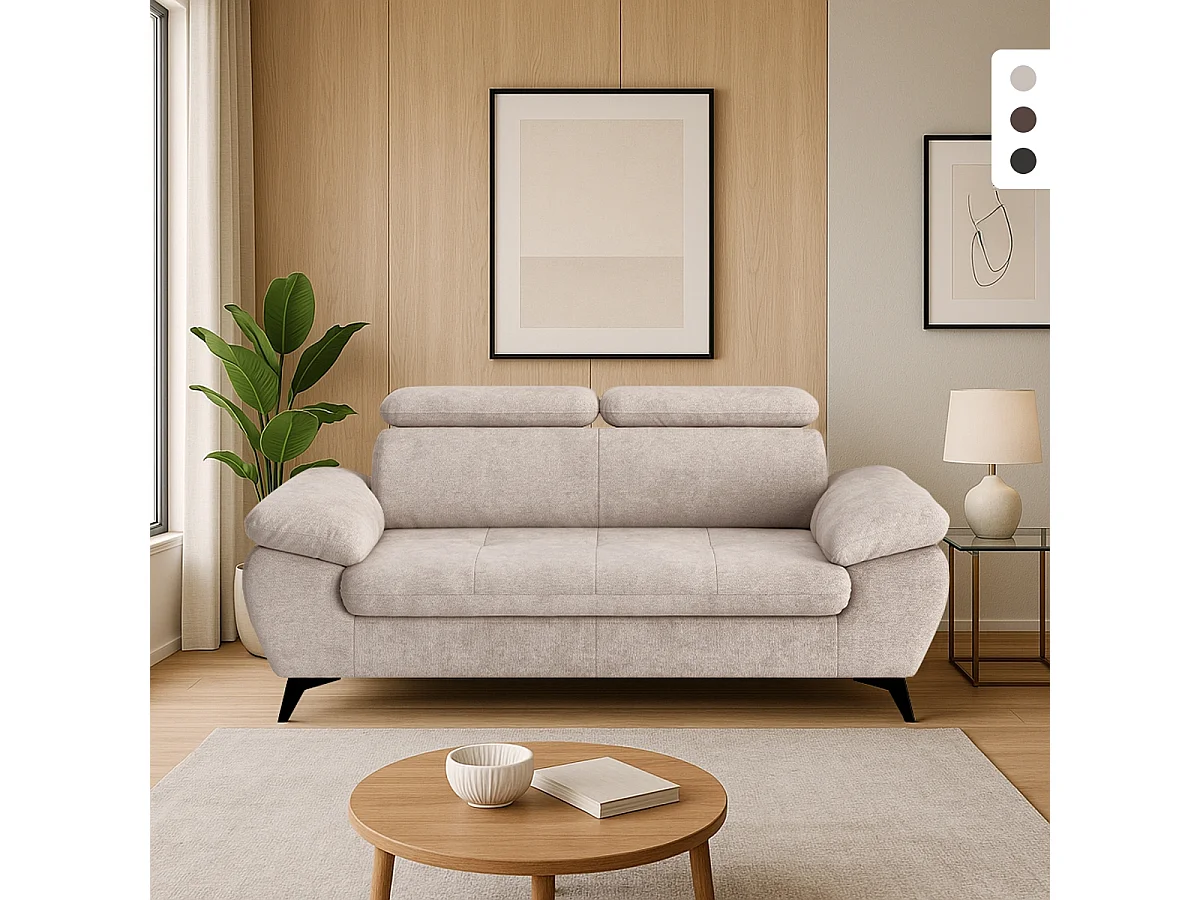 Divano 2 posti moderno in tessuto con poggiatesta regolabile Savi - Grigio