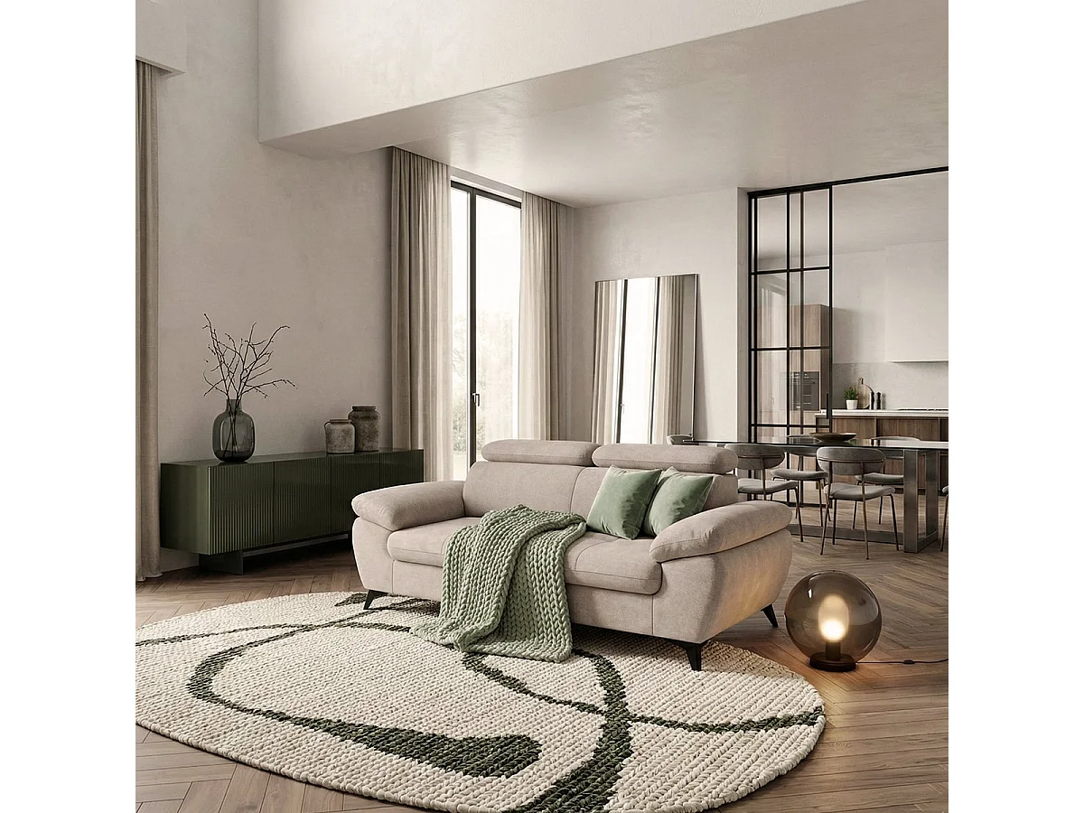 Sofá moderno de 2 plazas en tela con reposacabezas ajustable Savi - Gris