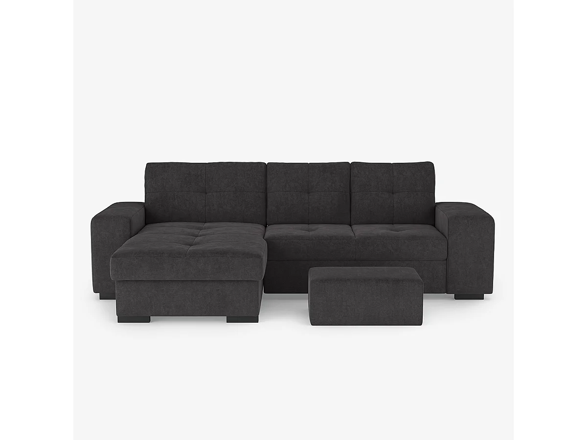 Moderner 3-Sitzer Ecksofa mit linker Ottomane und Pouf Navi - Schwarz