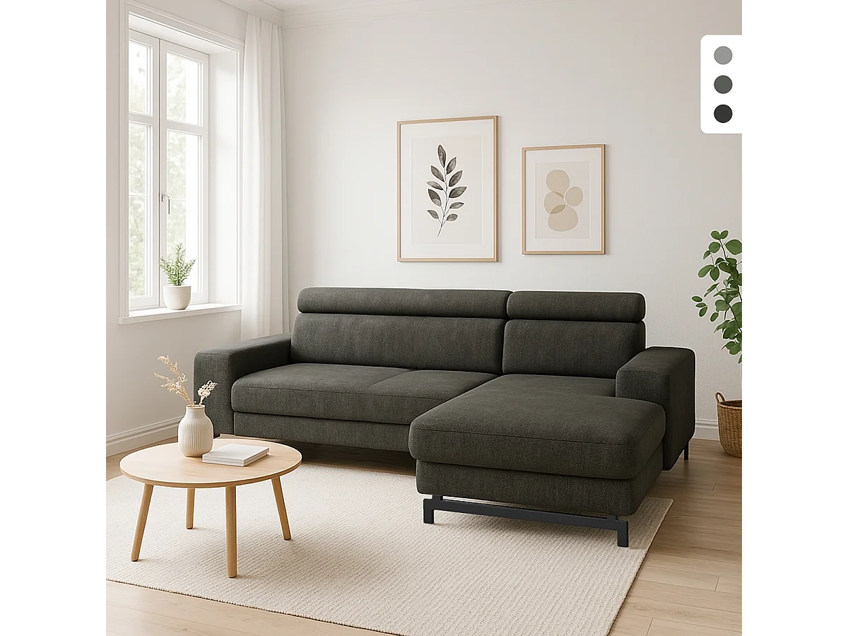 Divano angolare 3 posti con penisola destra poggiatesta regolabile Hiala - Grigio