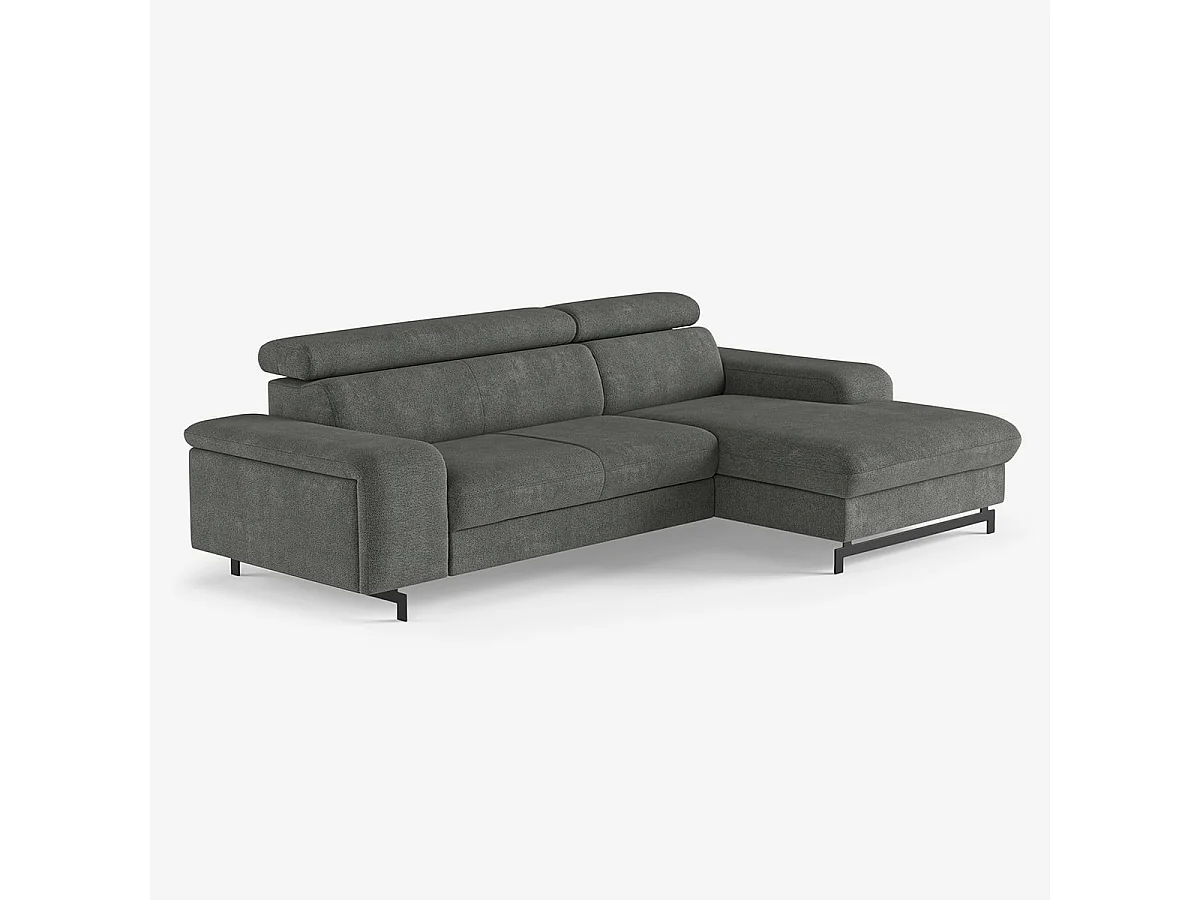 3-Sitzer Ecksofa mit rechter Ottomane und verstellbarer Kopfstütze Hiala - Grau
