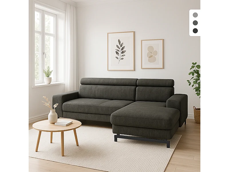 Divano angolare 3 posti con penisola destra poggiatesta regolabile Hiala - Grigio