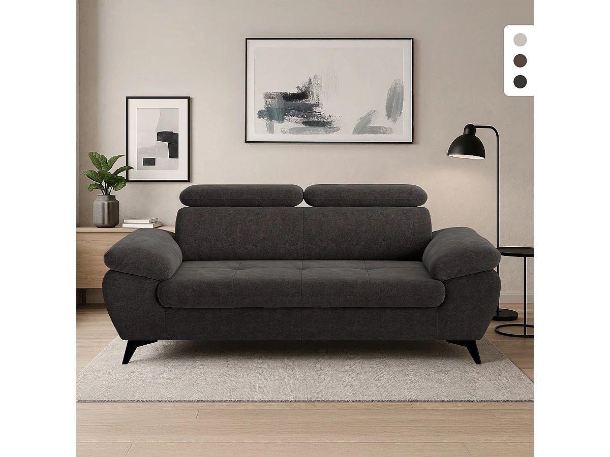 Divano 2 posti moderno in tessuto con poggiatesta regolabile Savi - Nero