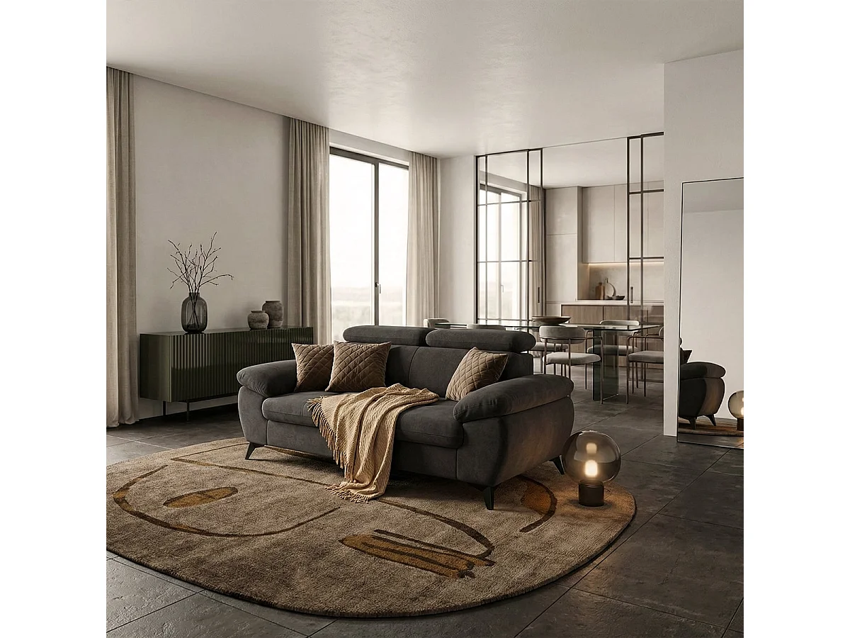 Sofá moderno de 2 plazas en tela con reposacabezas ajustable Savi - Negro