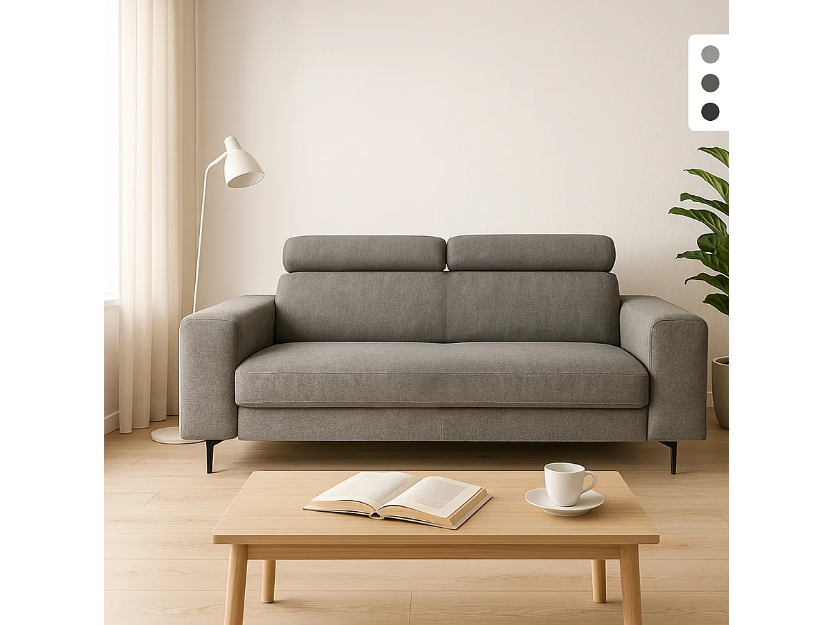 Divano 3 posti design moderno con poggiatesta regolabile Rouna - Beige