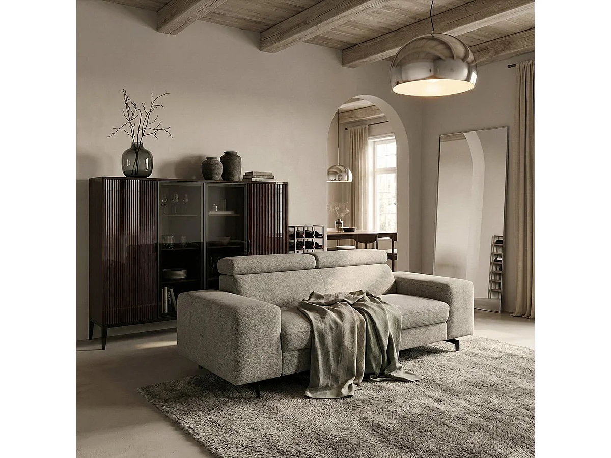 Sofá de 3 plazas diseño moderno con reposacabezas ajustable Rouna - Beige