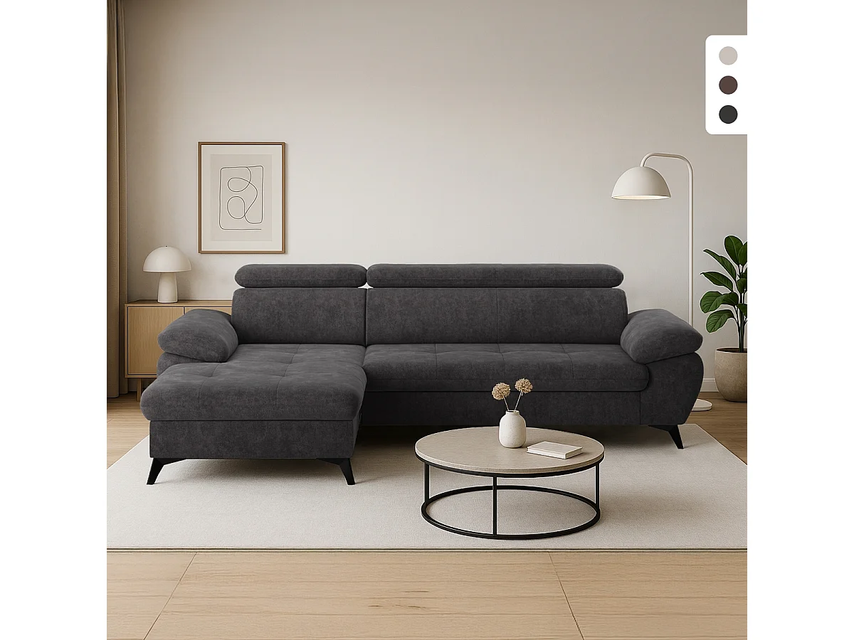 Divano 3 posti con penisola sinistra e poggiatesta reclinabile Rilo - Marrone