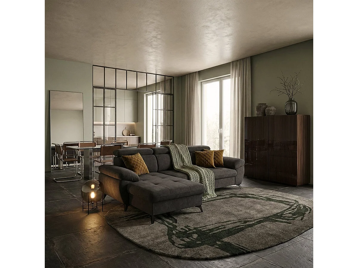 Sofá 3 plazas con chaise longue izquierda y reposacabezas reclinable Rilo - Marrón