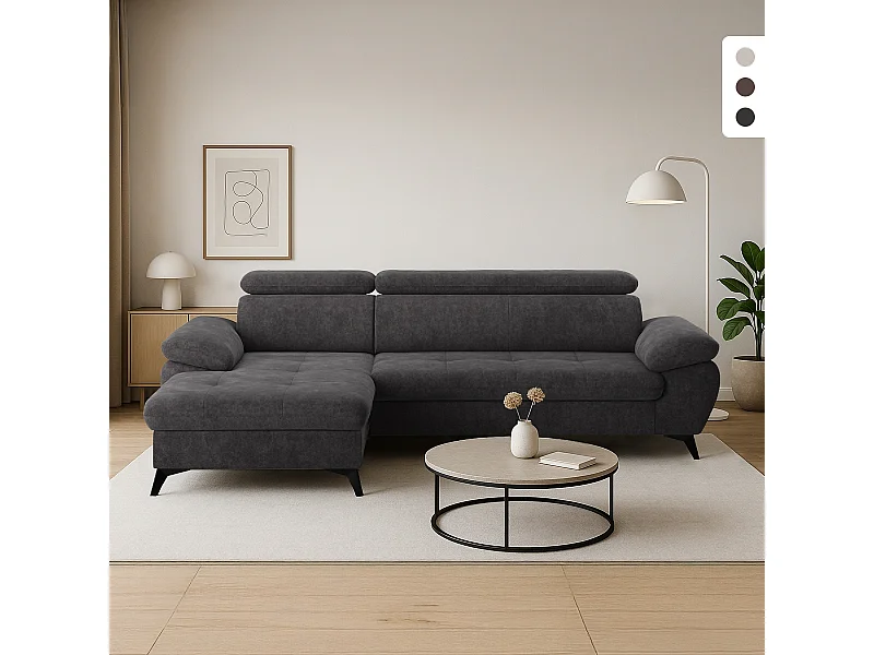 Divano 3 posti con penisola sinistra e poggiatesta reclinabile Rilo - Marrone