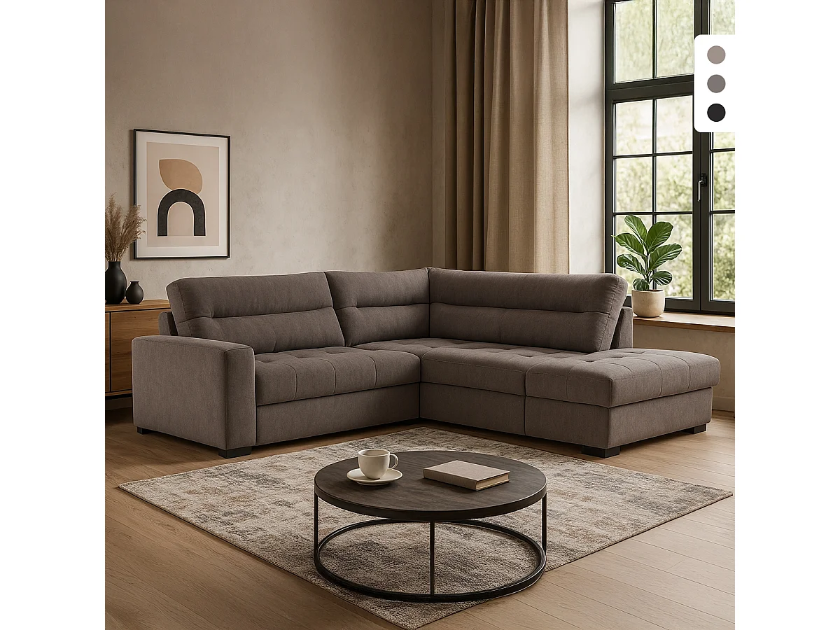 Divano angolare 3 posti moderno in tessuto con penisola a destra Rocca - Grigio Scuro