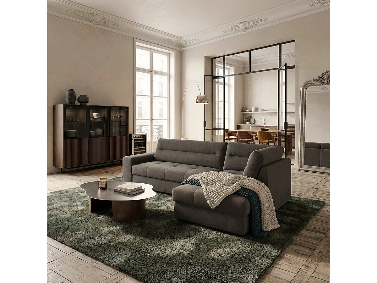 Sofá esquinero moderno de 3 plazas en tela con chaise longue a la derecha Rocca - Gris Oscuro