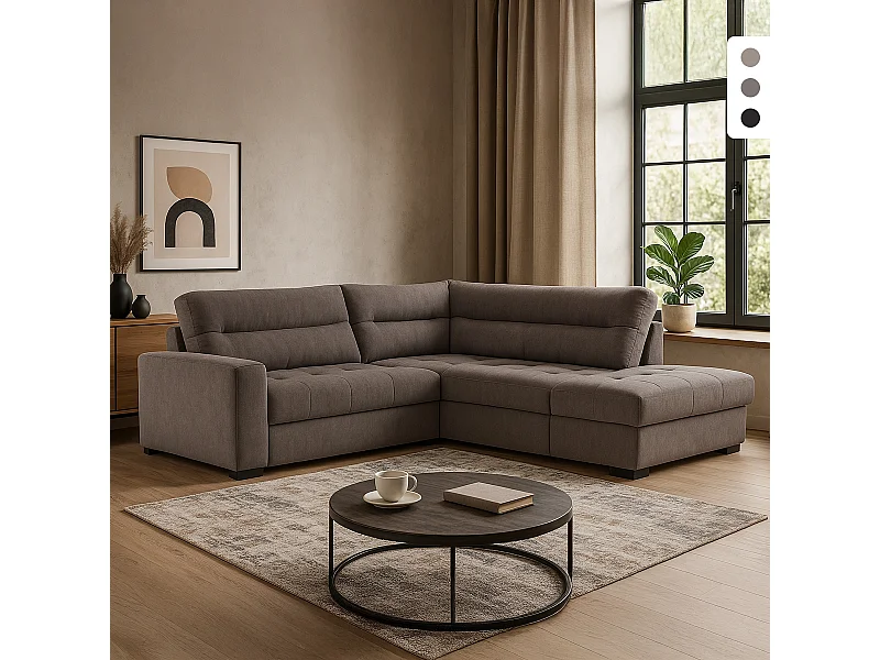 Divano angolare 3 posti moderno in tessuto con penisola a destra Rocca - Grigio Scuro