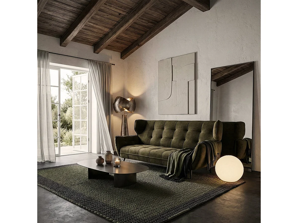 Sofá moderno de 3 plazas en terciopelo estilo capitoné Buran - Verde oscuro