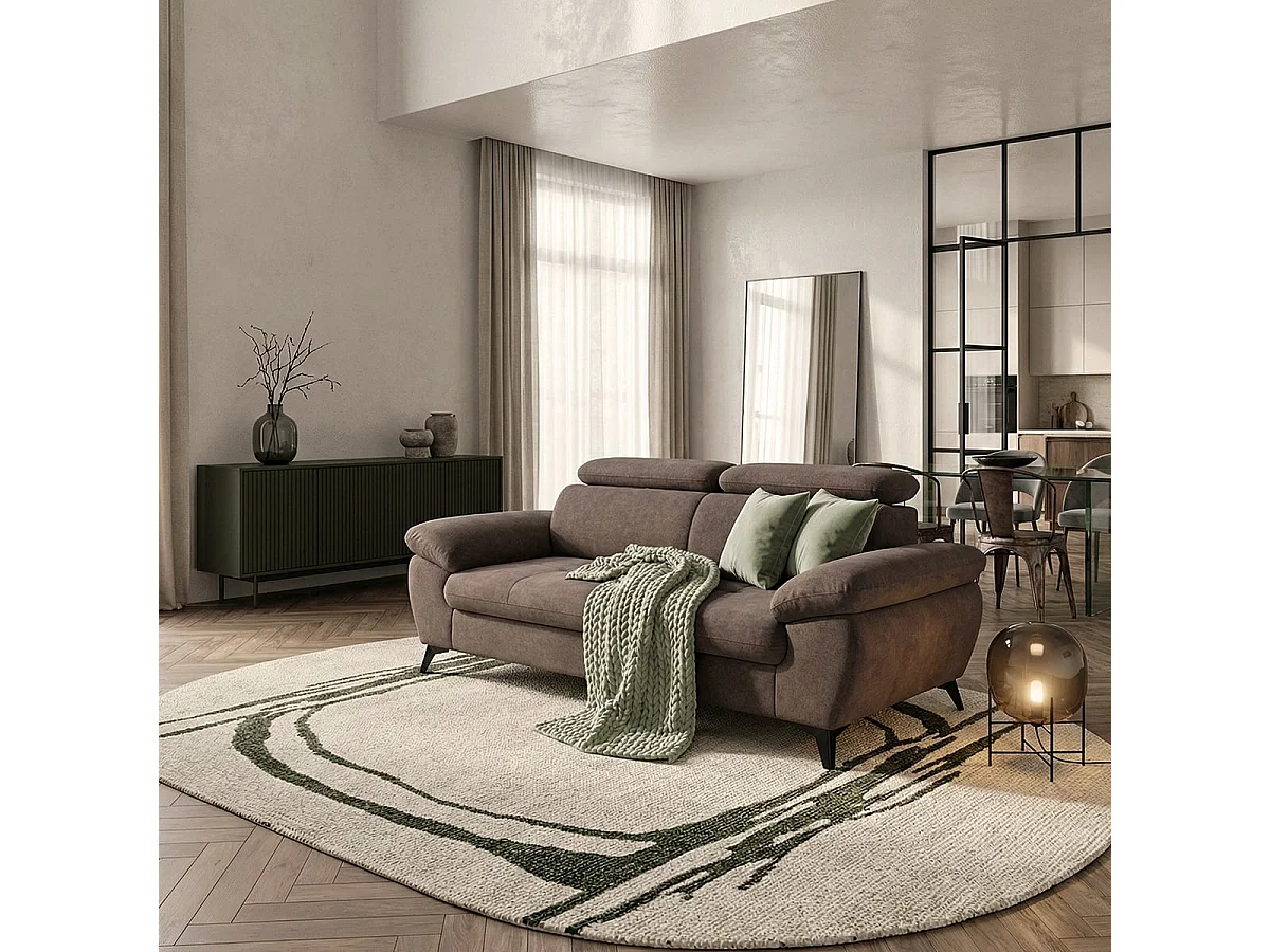 Sofá moderno de diseño de 3 plazas con reposacabezas ajustable Kira - Marrón