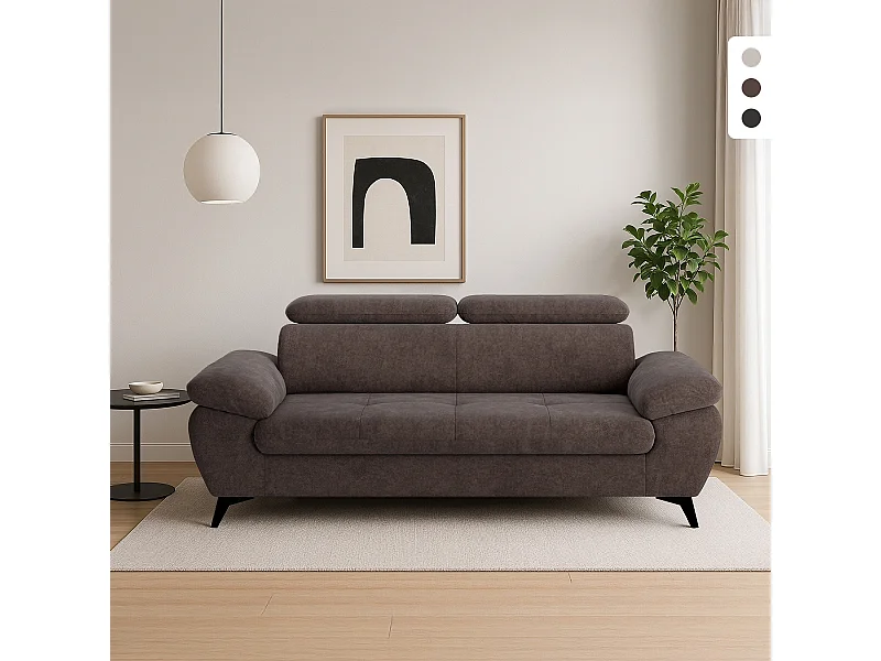 Divano 3 posti moderno di design con poggiatesta regolabile Kira - Marrone