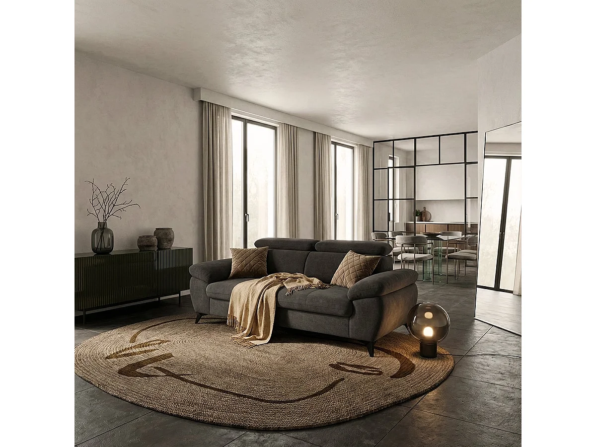 Sofá moderno de diseño de 3 plazas con reposacabezas ajustable Kira - Negro