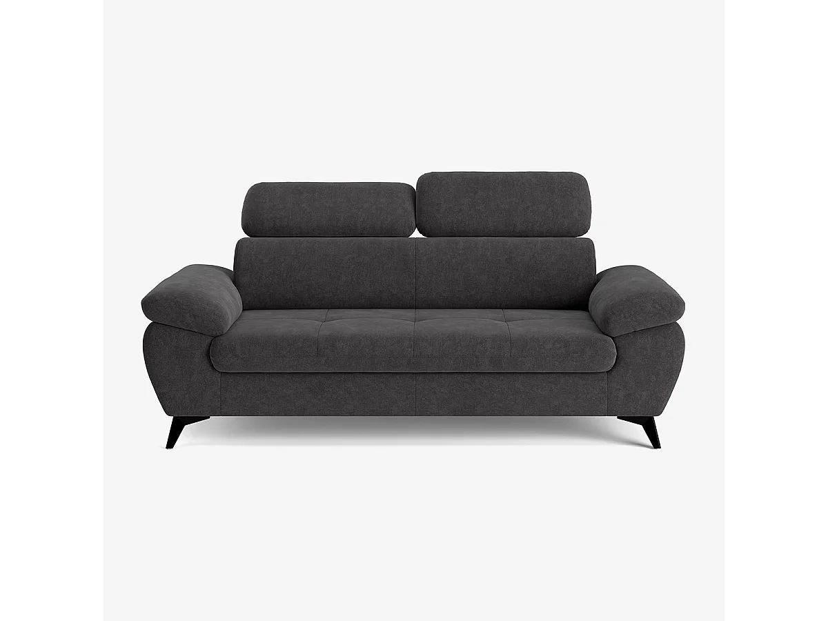 Sofá moderno de diseño de 3 plazas con reposacabezas ajustable Kira - Negro