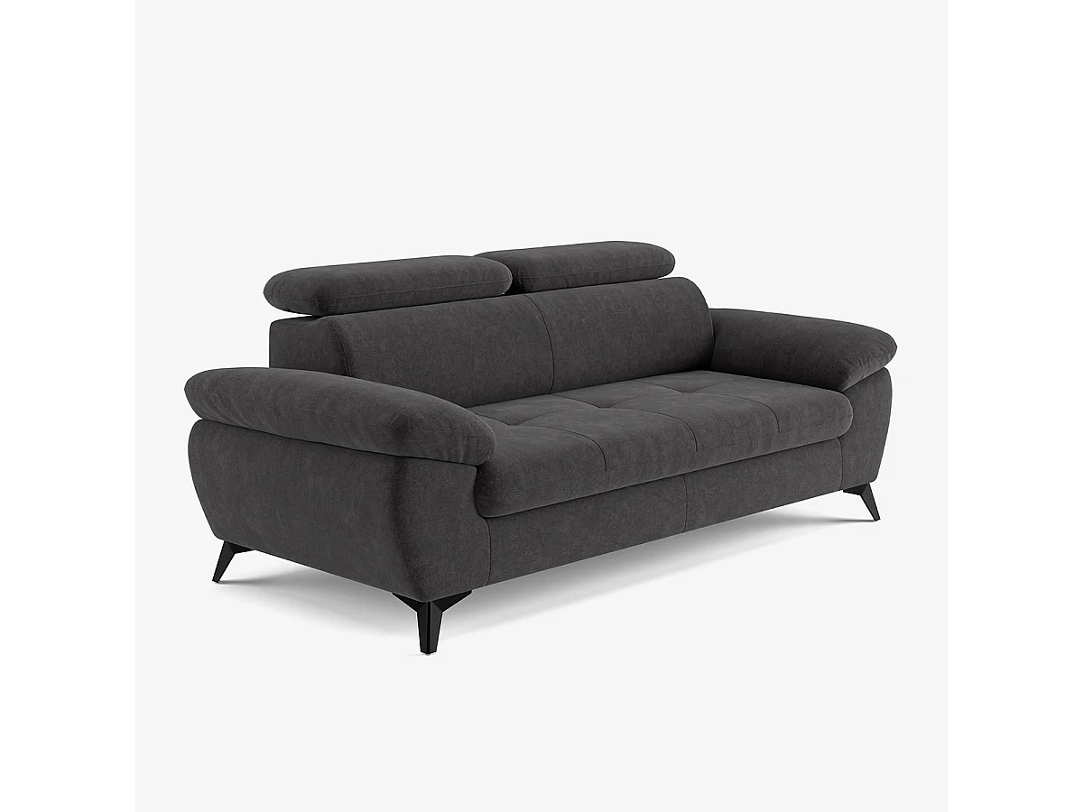 Sofá moderno de diseño de 3 plazas con reposacabezas ajustable Kira - Negro