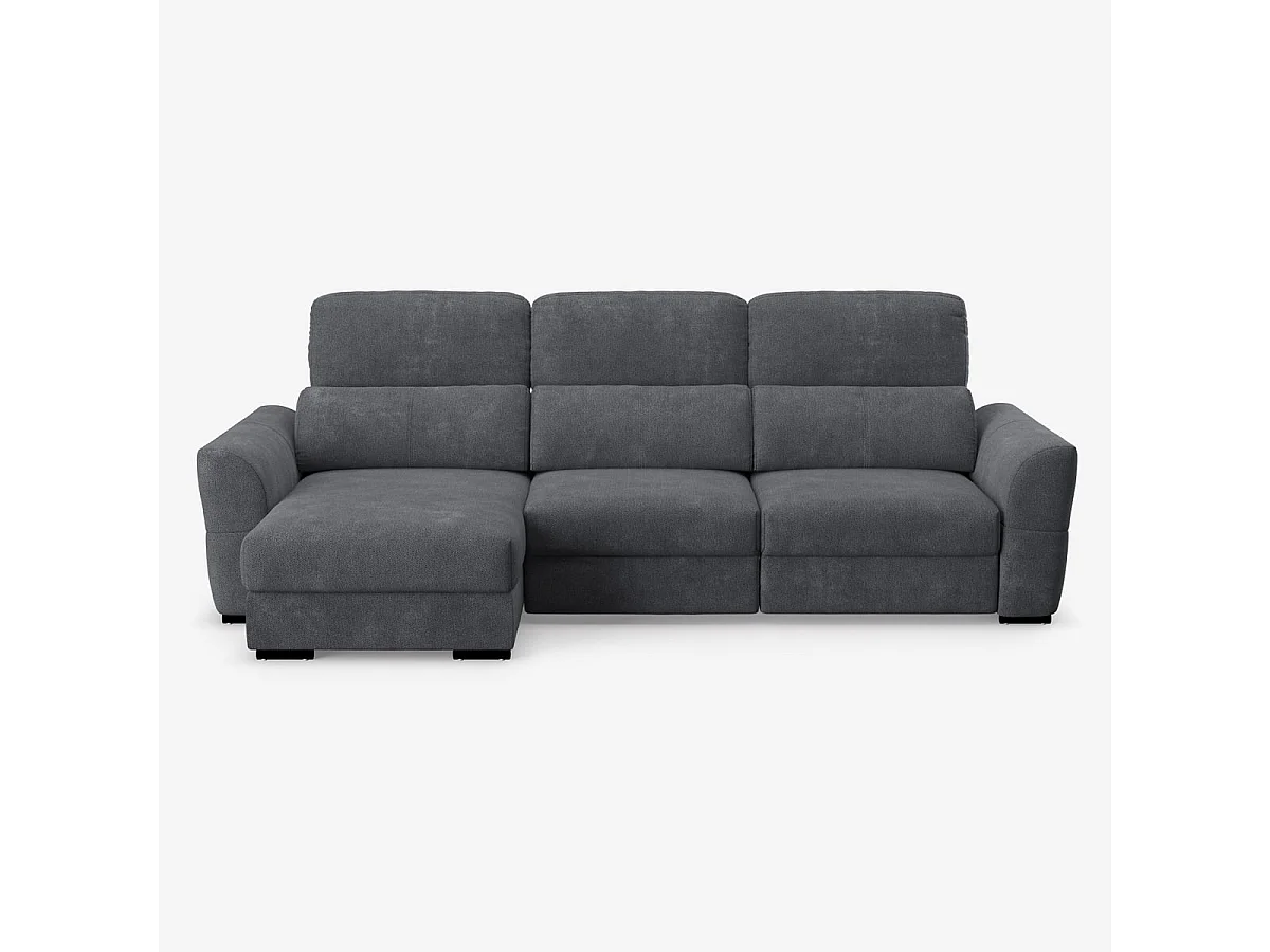Verlängerbares Relaxsofa mit linksseitiger Ottomane und Stauraum aus Chenille, 3-Sitzer Sira - Schwarz