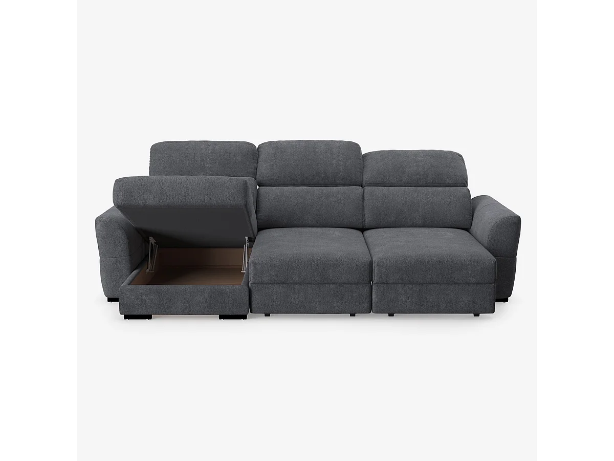 Verlängerbares Relaxsofa mit linksseitiger Ottomane und Stauraum aus Chenille, 3-Sitzer Sira - Schwarz
