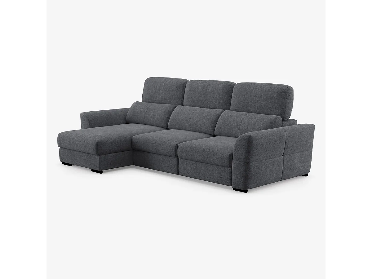 Verlängerbares Relaxsofa mit linksseitiger Ottomane und Stauraum aus Chenille, 3-Sitzer Sira - Schwarz