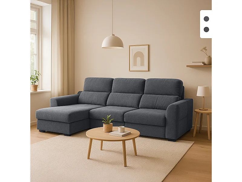 Divano allungabile relax penisola contenitore sinistra ciniglia 3 posti Sira - Nero