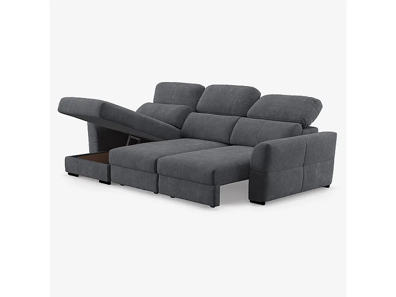 Verlängerbares Relaxsofa mit linksseitiger Ottomane und Stauraum aus Chenille, 3-Sitzer Sira - Schwarz