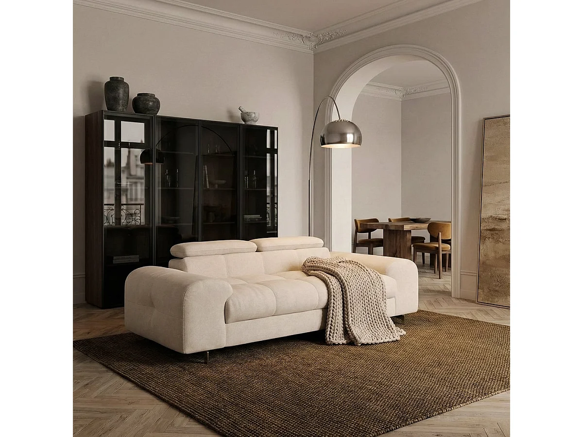 Sofá moderno de 2 plazas de tela con reposacabezas ajustable Kuran - Beige