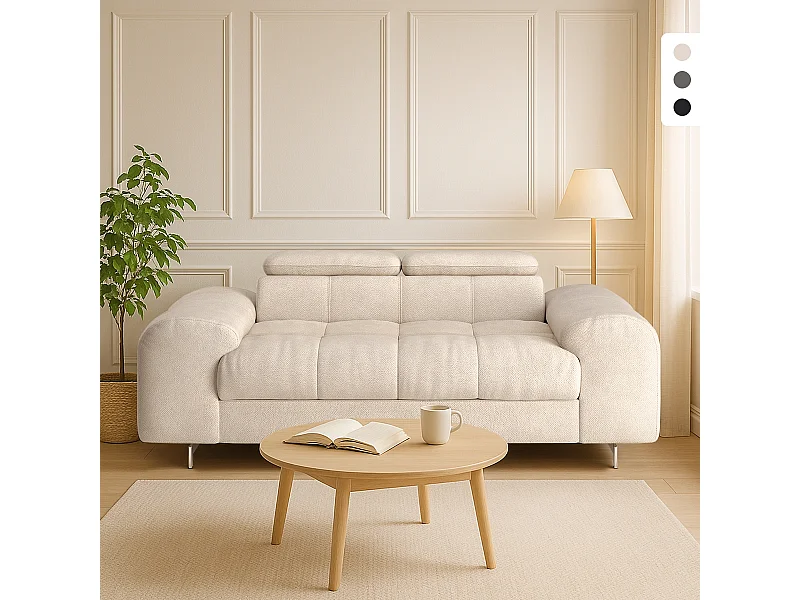 Divano moderno 2 posti in tessuto con poggiatesta regolabile Kuran - Beige