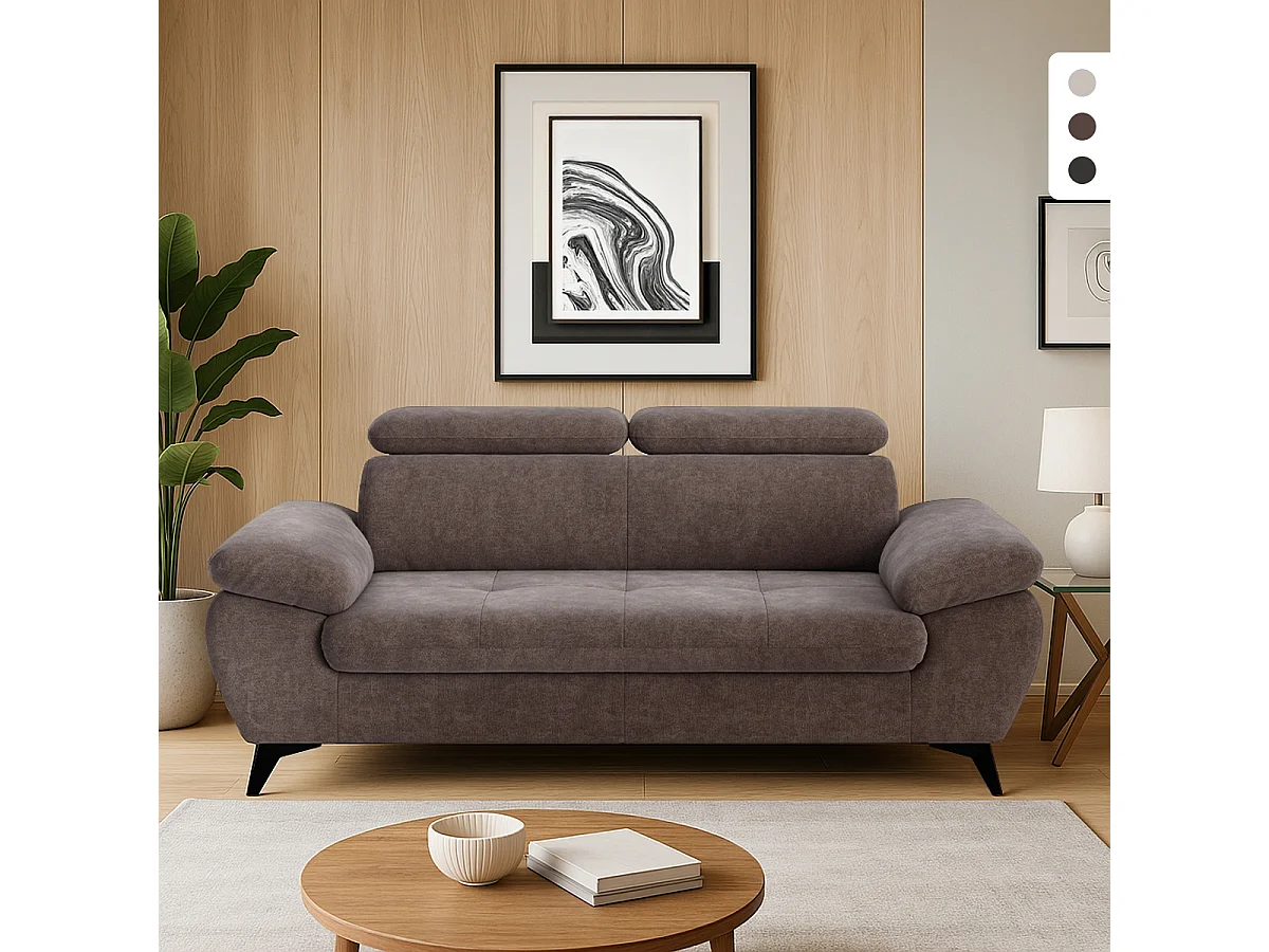 Divano 2 posti moderno in tessuto con poggiatesta regolabile Savi - Marrone
